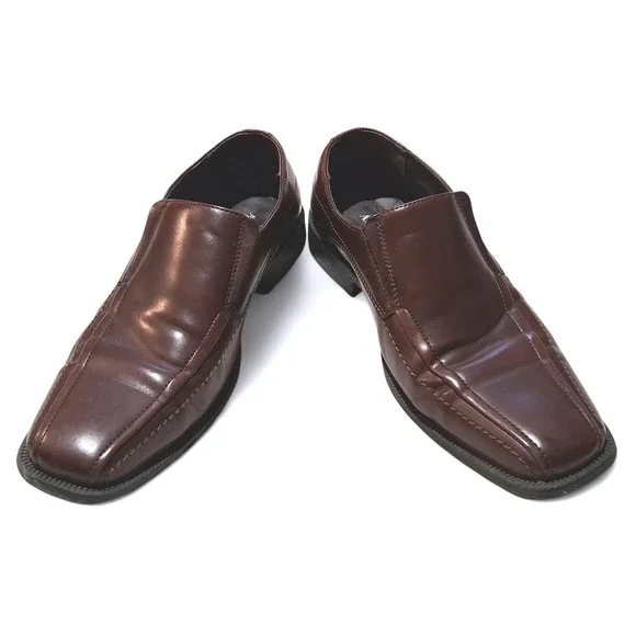 Alfani Mens Brown Square Toe Slip On Dress Shoes Size 10M All Man Made - Picture 6 of 9